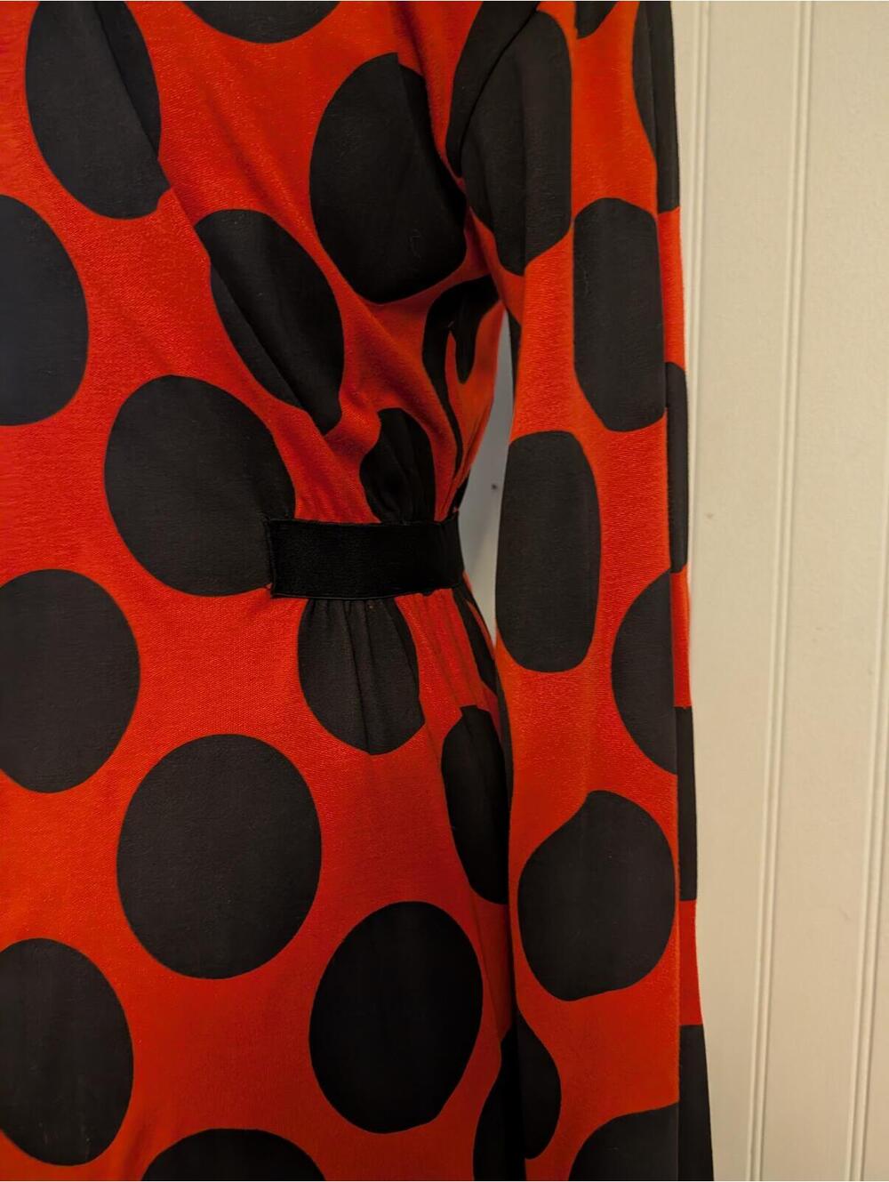 Zara Red Black Polka Dot Long Sleeve Dress with Bow Tie Neck Size S - Picture 5 of 9